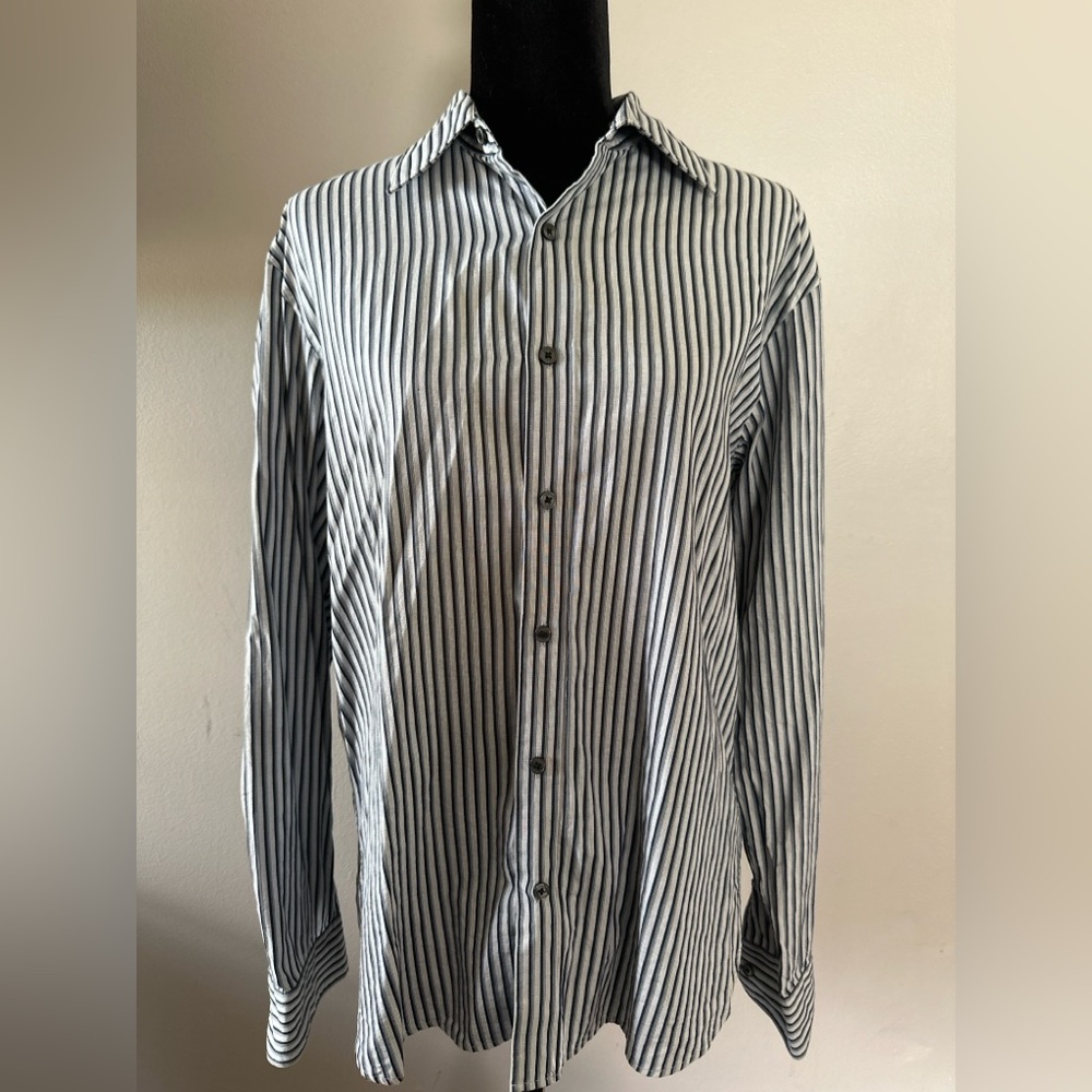 Michael Kors Men's Black and‎ White Striped Shirt - Picture 2 of 10